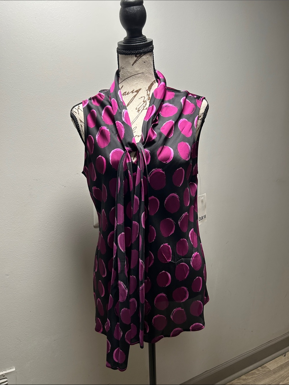 Bar III Black & Fuchsia Polka Dot Tie-Neck Camisole